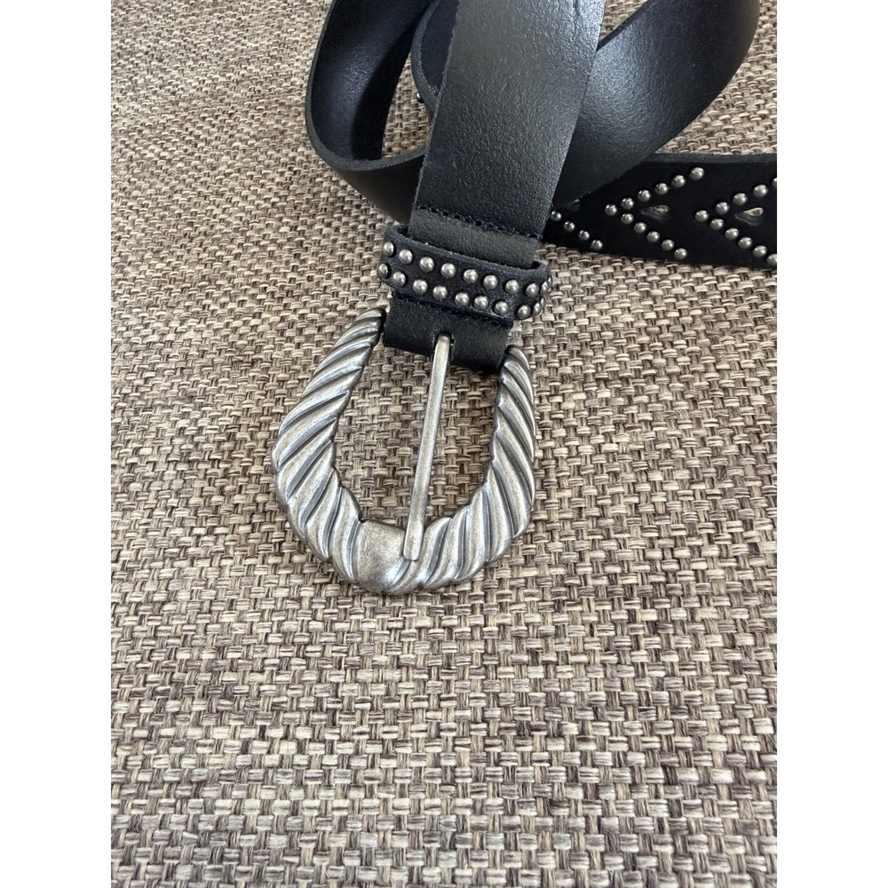 Most Wanted Belt Western Leather Black Studded SZ Small Silver Buckle - Picture 2 of 5